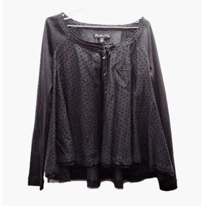 ELIZABETH AND JAMES Black Sheer Long Sleeve Babydoll Top XS Relaxed Flowy NWT